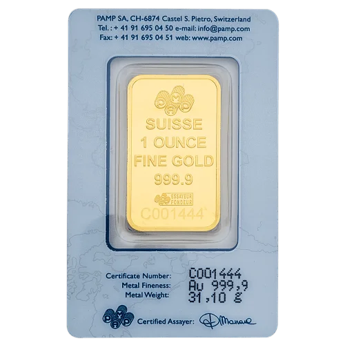 1 Ounce PAMP Suisse Gold Bar 9999 Purity 