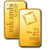 50 Gm Minted Valcambi Gold bar 999.9 Purity